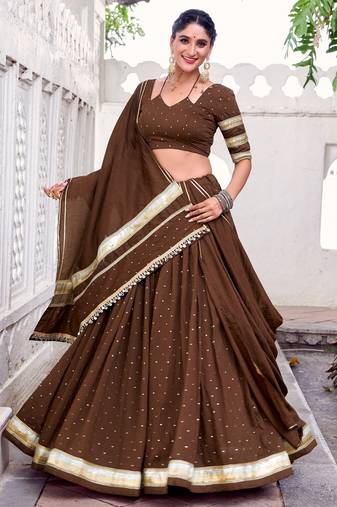 Elegant Pure Chanderi Lehenga Choli with Embossed Zari Weaving Work