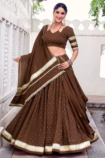 Elegant Pure Chanderi Lehenga Choli with Embossed Zari Weaving Work