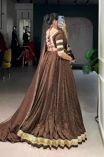 Elegant Pure Chanderi Lehenga Choli with Embossed Zari Weaving Work