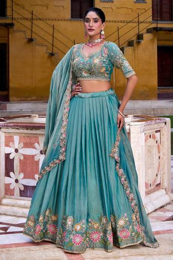 Designer Zari Shimmer Lehenga Choli with Thread & Sequins Work