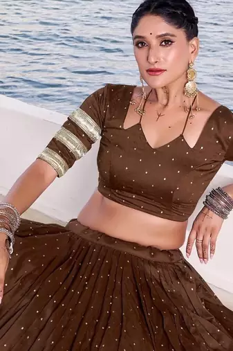 Elegant Pure Chanderi Lehenga Choli with Embossed Zari Weaving Work