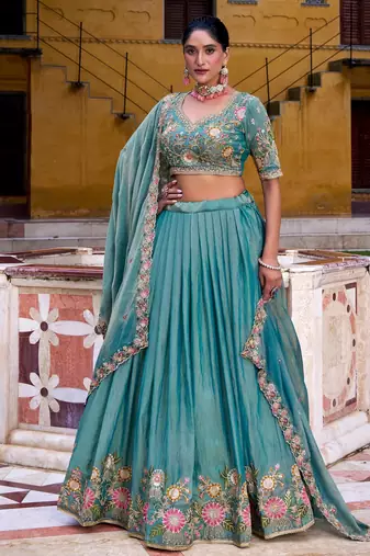 Designer Zari Shimmer Lehenga Choli with Thread & Sequins Work