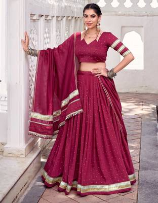Designer Chanderi Silk Lehenga Choli with Lace Border Dupatta 1