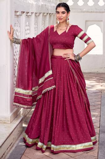 Designer Chanderi Silk Lehenga Choli with Lace Border Dupatta