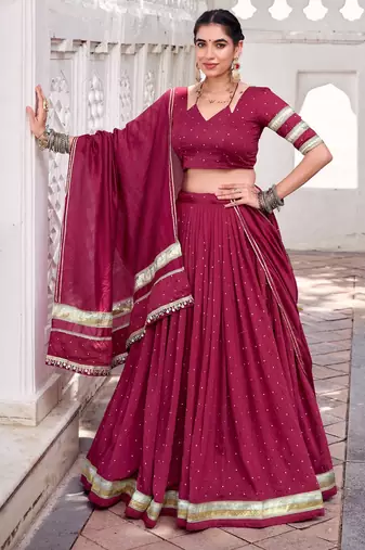 Designer Chanderi Silk Lehenga Choli with Lace Border Dupatta