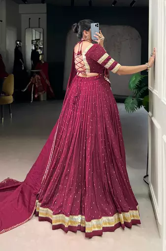 Designer Chanderi Silk Lehenga Choli with Lace Border Dupatta