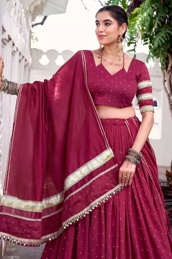 Designer Chanderi Silk Lehenga Choli with Lace Border Dupatta