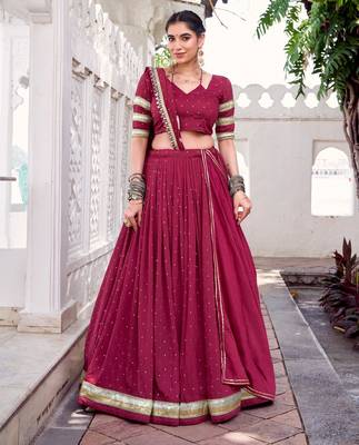 Designer Chanderi Silk Lehenga Choli with Lace Border Dupatta 4