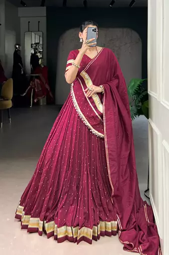 Designer Chanderi Silk Lehenga Choli with Lace Border Dupatta