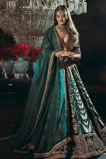 TEAL BLUE Premium Mulmul Silk Lehenga Choli with Heavy Embroidery & Can Can Flair