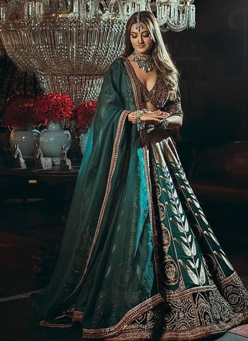 TEAL BLUE Premium Mulmul Silk Lehenga Choli with Heavy Embroidery & Can Can Flair