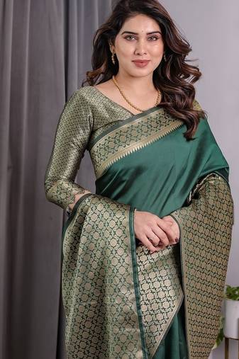 Green Color Zari Woven Banarasi Art Silk Saree