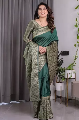 Green Color Zari Woven Banarasi Art Silk Saree