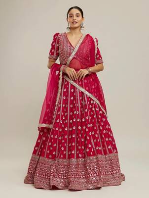 Women's Pink Georgette Sequins With Zari Embroidery Lehenga 1