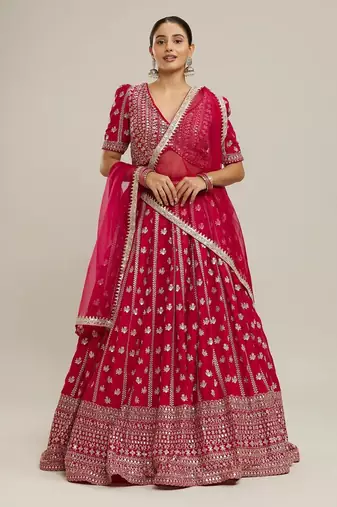 Women's Pink Georgette Sequins With Zari Embroidery Lehenga