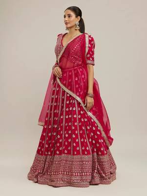 Women's Pink Georgette Sequins With Zari Embroidery Lehenga 3