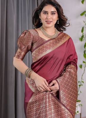 Maroon Color Zari Woven Banarasi Art Silk Saree 1