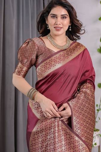Maroon Color Zari Woven Banarasi Art Silk Saree