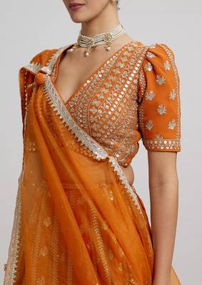 Women's Orange Georgette Sequins With Zari Embroidery Lehenga 3