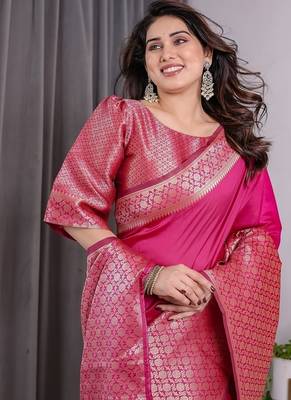Pink Color Zari Woven Banarasi Art Silk Saree 2