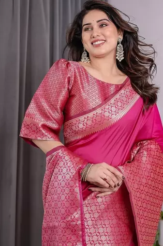 Pink Color Zari Woven Banarasi Art Silk Saree