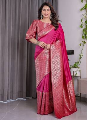Pink Color Zari Woven Banarasi Art Silk Saree 3