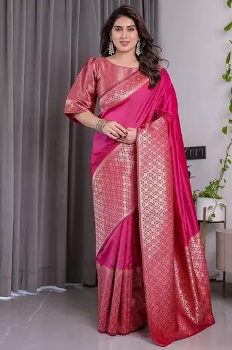 Pink Color Zari Woven Banarasi Art Silk Saree