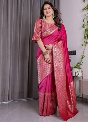 Pink Color Zari Woven Banarasi Art Silk Saree 4