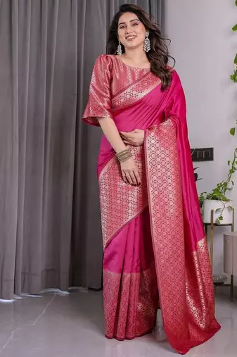 Pink Color Zari Woven Banarasi Art Silk Saree