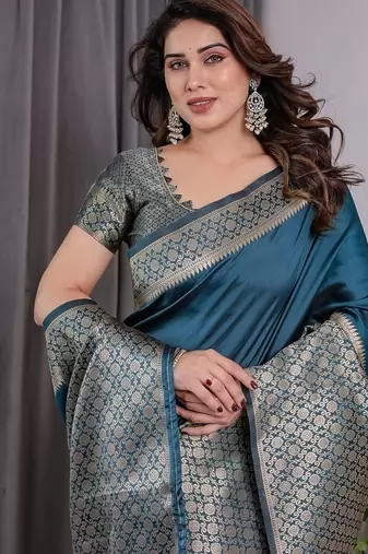 Teal Color Zari Woven Banarasi Art Silk Saree