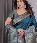 Teal Color Zari Woven Banarasi Art Silk Saree