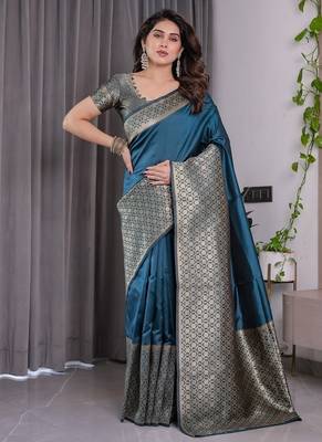 Teal Color Zari Woven Banarasi Art Silk Saree 2