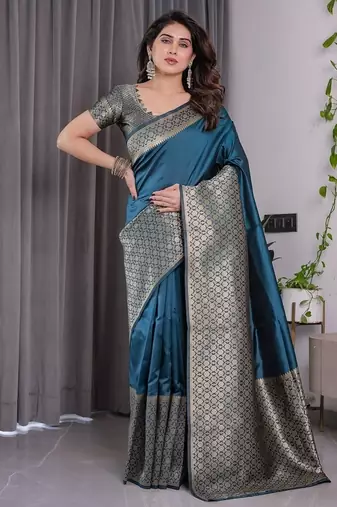 Teal Color Zari Woven Banarasi Art Silk Saree