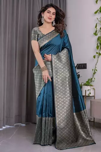 Teal Color Zari Woven Banarasi Art Silk Saree