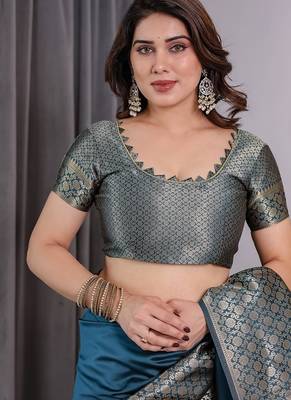 Teal Color Zari Woven Banarasi Art Silk Saree 4