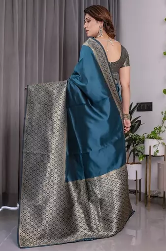 Teal Color Zari Woven Banarasi Art Silk Saree