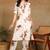 women's printed liva fabric white & brown floral kurta set with pockets