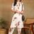 women's printed liva fabric white & brown floral kurta set with pockets