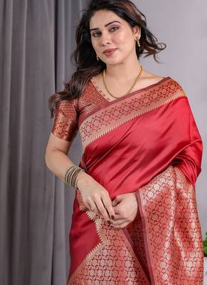Red Color Zari Woven Banarasi Art Silk Saree 1