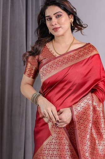 Red Color Zari Woven Banarasi Art Silk Saree