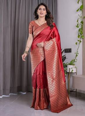 Red Color Zari Woven Banarasi Art Silk Saree 2