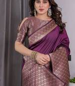 Wine Color Zari Woven Banarasi Art Silk Saree