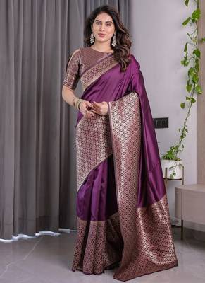 Wine Color Zari Woven Banarasi Art Silk Saree 2