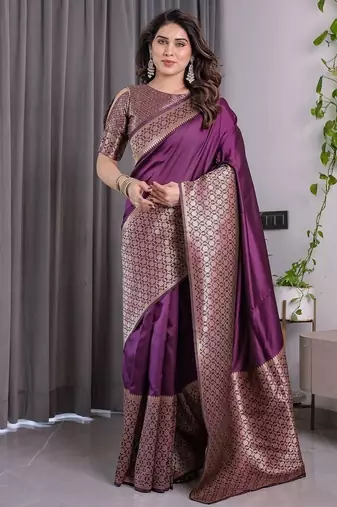 Wine Color Zari Woven Banarasi Art Silk Saree