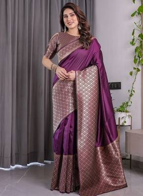 Wine Color Zari Woven Banarasi Art Silk Saree 3