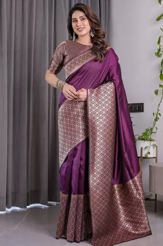 Wine Color Zari Woven Banarasi Art Silk Saree