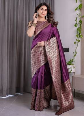 Wine Color Zari Woven Banarasi Art Silk Saree 4