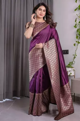Wine Color Zari Woven Banarasi Art Silk Saree