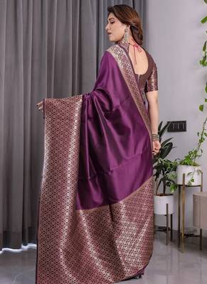 Wine Color Zari Woven Banarasi Art Silk Saree 5