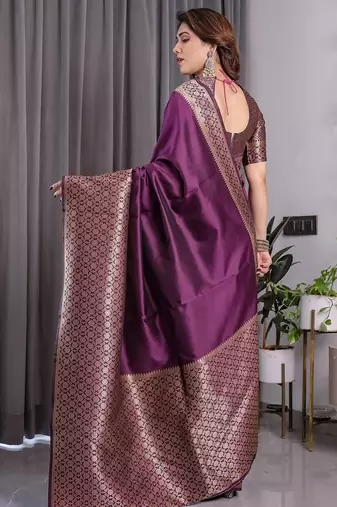 Wine Color Zari Woven Banarasi Art Silk Saree